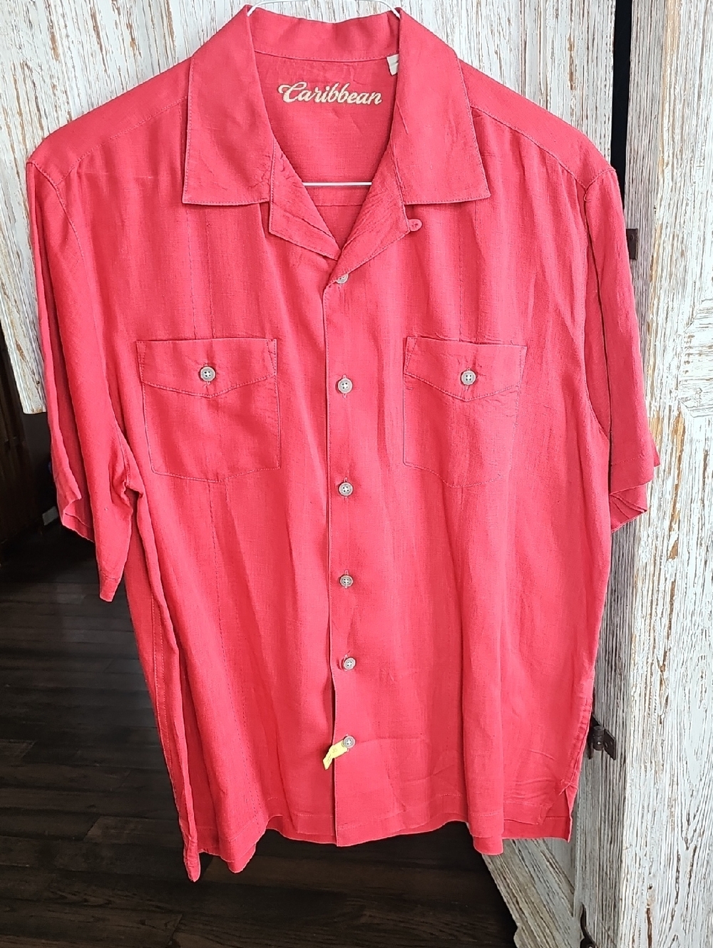 Caribbean Men’s Short-Sleeve Linen Camp Shirt - Dark Coral - MENS SIZE M